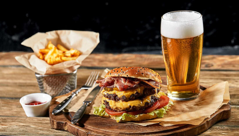 bigstock Set Of Hamburger Beer And Fren 400718381 1