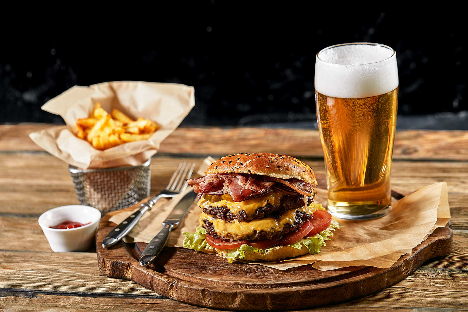 bigstock Set Of Hamburger Beer And Fren 400718381 1