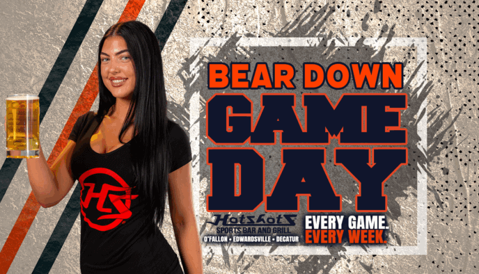 Hotshots Bears Game Day promo featuring football and beer