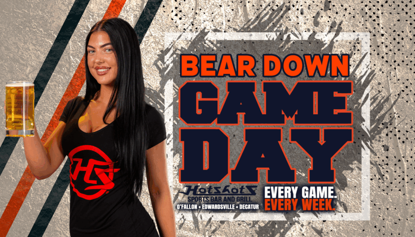 Hotshots Bears Game Day promo featuring football and beer