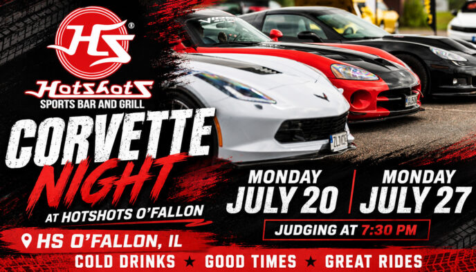 Cruise into Hotshots O’Fallon for Corvette Night this July!