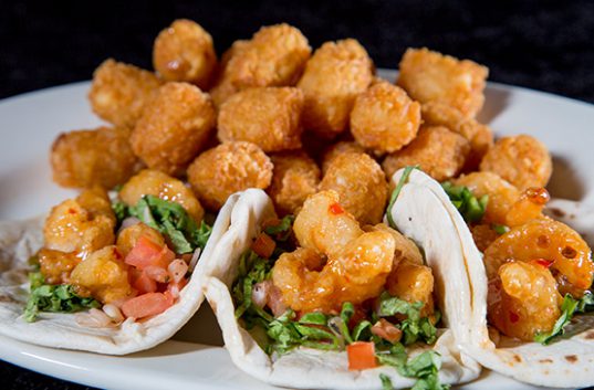 Sweet chili shrimp tacos.